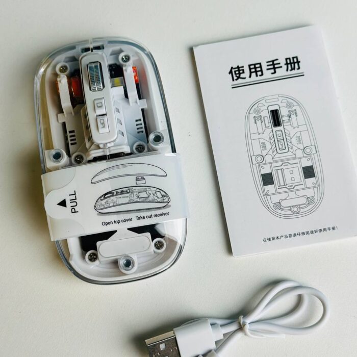 GearUP WM30 Transparent Crystal 2.4G + Bluetooth Magnetic Wireless Mouse- White Color