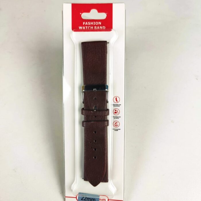 22mm Leather Strap for Smartwatch – Black Color