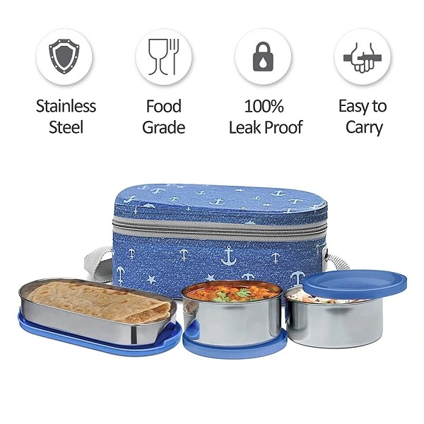 Milton Corporate Lunch 3 Stainless Steel Lunch Box- Blue Color