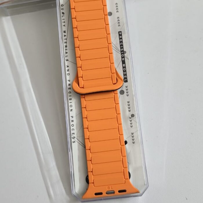Dual Color Silicon Magnetic Strap For Smart Watch- 42/44/45/49mm- Black+Orange Color