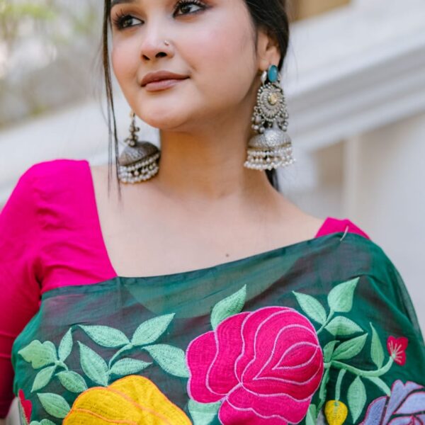 হাফ সিল্ক এমব্রয়ডারি শাড়ি। - 28915