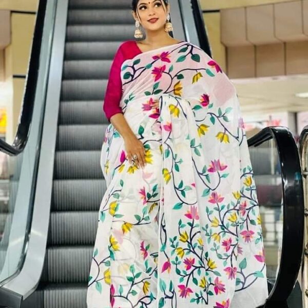 হাফ সিল্ক স্ক্রিন প্রিন্ট শাড়ি - 28890