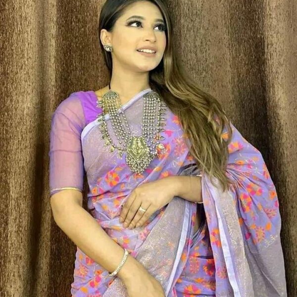 হাফ সিল্ক স্ক্রিন প্রিন্ট শাড়ি - 28862