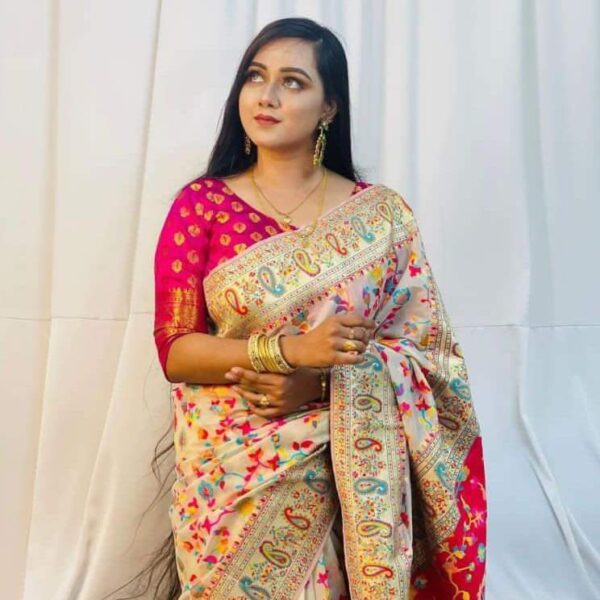 হাফ সিল্ক স্ক্রিন প্রিন্ট শাড়ি - 28861