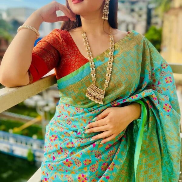হাফ সিল্ক স্ক্রিন প্রিন্ট শাড়ি - 28827