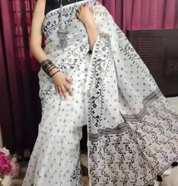 হাফ সিল্ক স্ক্রিন প্রিন্ট শাড়ি - 28793