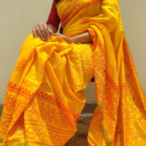 রেশম সিল্ক চুনরি ব্লক প্রিন্ট শাড়ি - 28741
