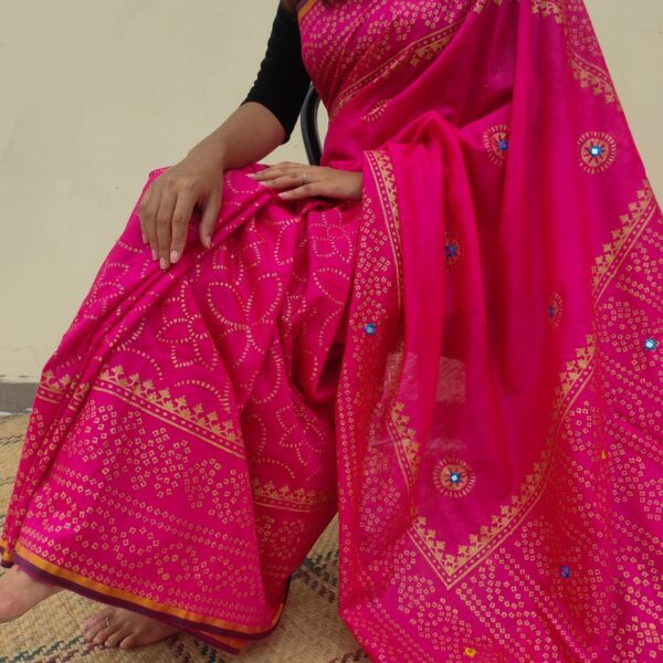 রেশম সিল্ক চুনরি ব্লক প্রিন্ট শাড়ি - 28739