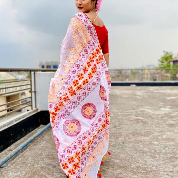 হাফ সিল্ক ব্লক প্রিন্ট শাড়ি ব্লাউজ পিস সহ - 28584