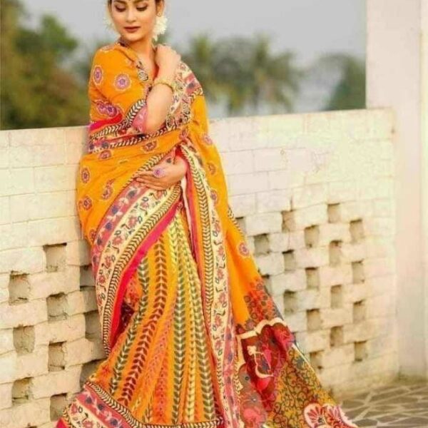 হাফ সিল্ক স্কিন প্রিন্ট শাড়ি - 28559