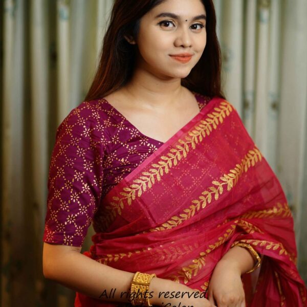 Block Print Sharee with Blouse Piece - 27955
