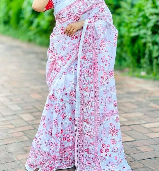 Half silk  print sharee - 27801