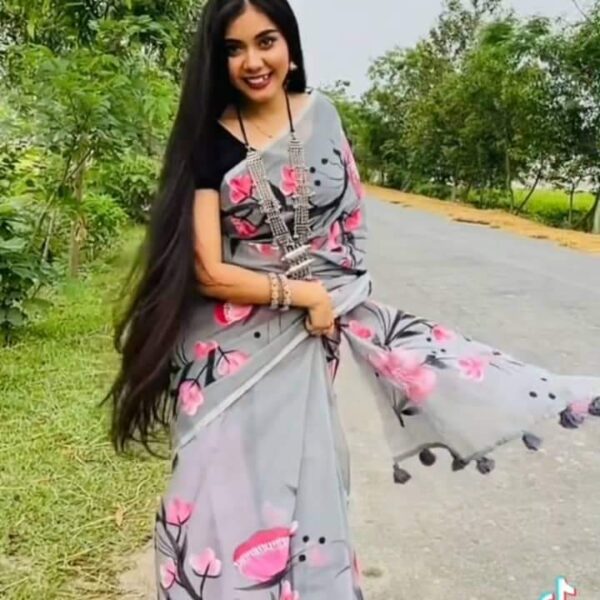 হাফসিল্ক শাড়ীতে  হ্যান্ডপ্রিন্ট তুলির কাজ করা - 31217