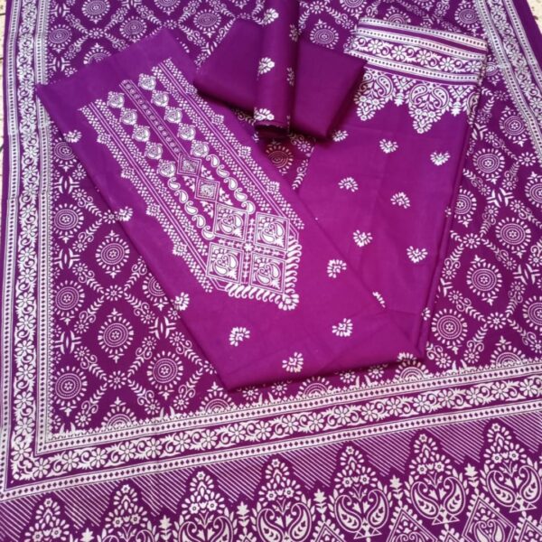 কাতান স্ক্রিন প্রিন্ট থ্রি পিস (সাদা গ্লিটার)-40072