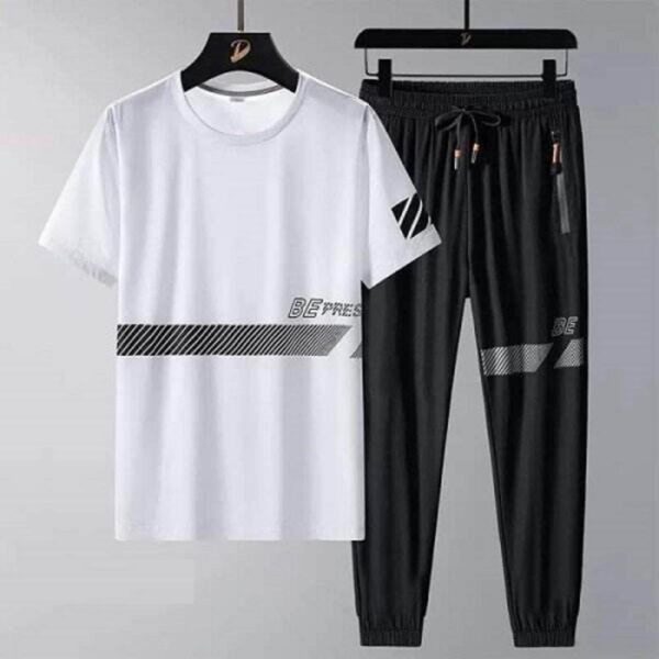 Premium Quality Stylist Printed Half Sleeve T-Shirt & Full pant ( Set )for Men - 42750