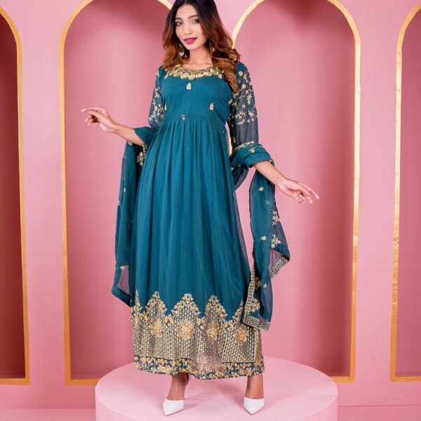 রেডিমেড জর্জেট এমব্রয়ডারি পার্টি ড্রেস - 39545