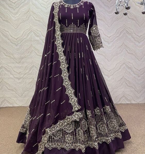 রেডিমেড জর্জেট এমব্রয়ডারি পার্টি ড্রেস - 39395