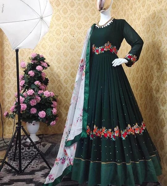 রেডিমেড জর্জেট এমব্রয়ডারি পার্টি ড্রেস - 39396