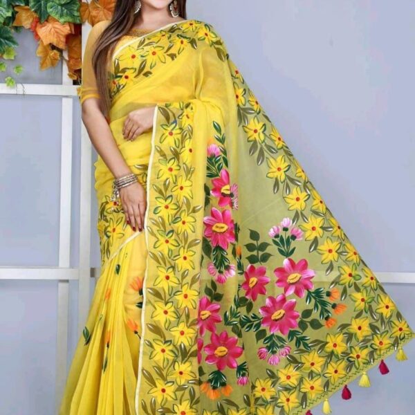 Hand Print Half Silk Sharee-30792