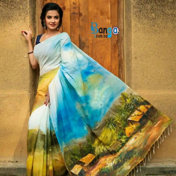Hand Print Half Silk Sharee-30798