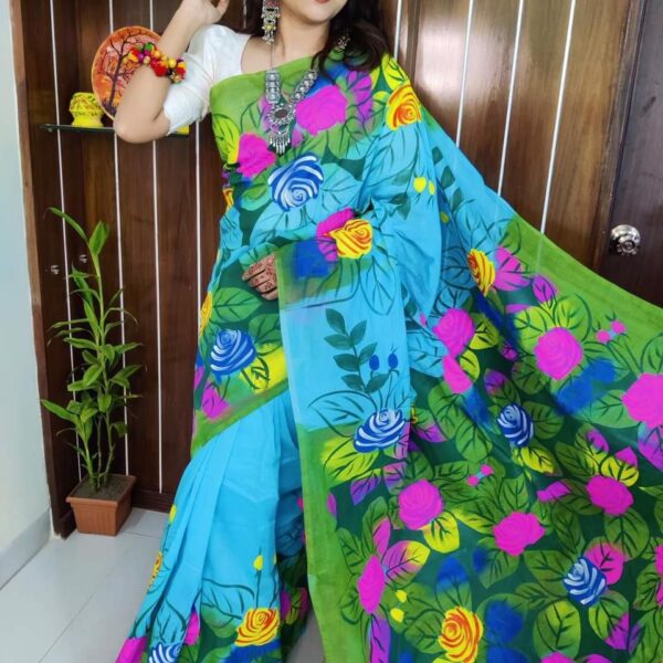 Hand Print Half Silk Sharee-30791