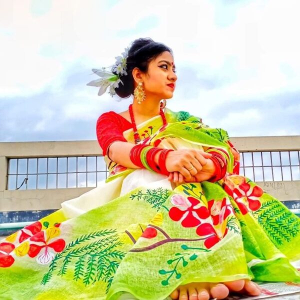Hand Print Half Silk Sharee-30800
