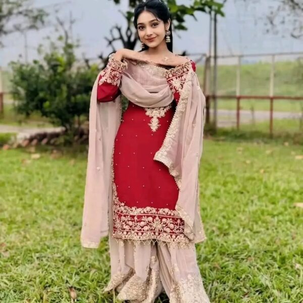 Viral Red Garara Three Piece-41865