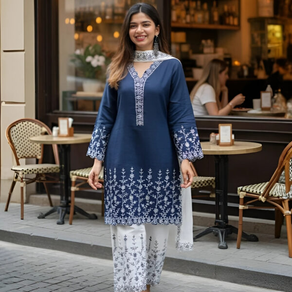 Soft Cotton Embroidery Three Piece-41226