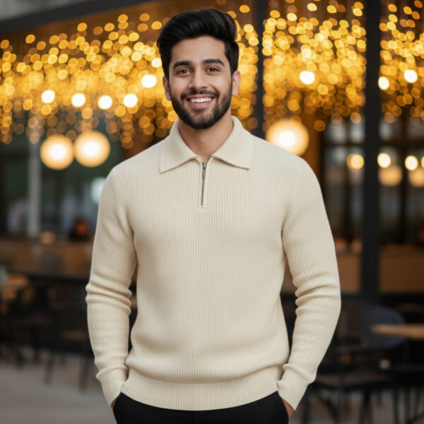 Men's Rib high Neck Sweater (Half zipper)