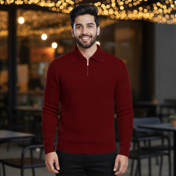 Men's Rib high Neck Sweater (Half zipper)