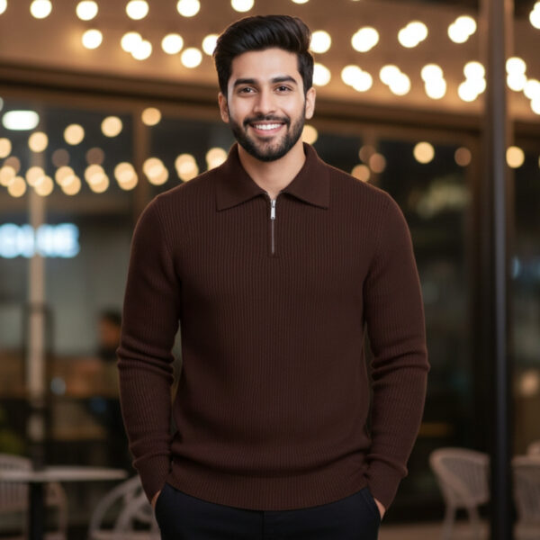Men's Rib high Neck Sweater (Half zipper)