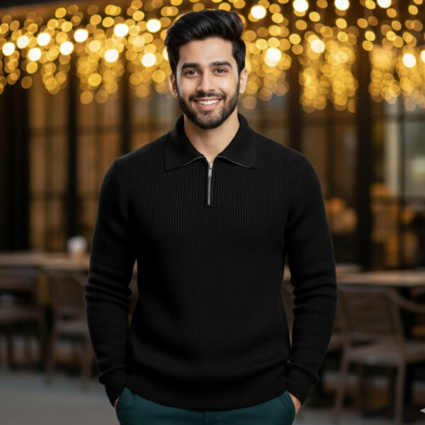 Men's Rib high Neck Sweater (Half zipper)