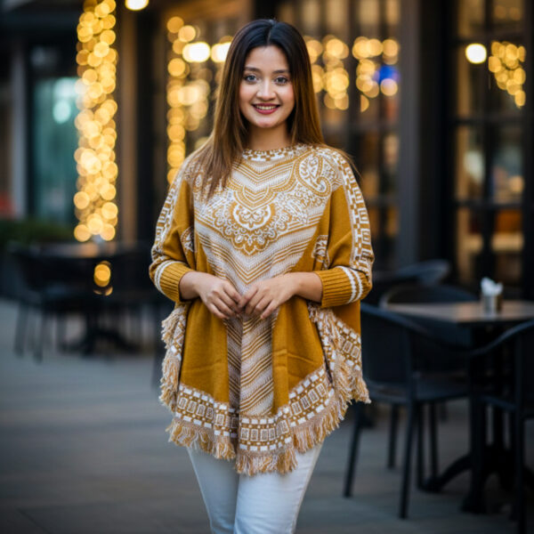 Premium Poncho (Mustard Yellow & White) - KG